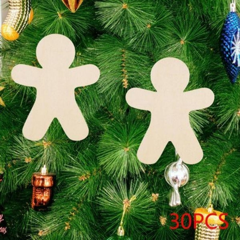 30 Pieces Of Unpainted Gingerbread Man Slices For Painting DIY Handmade Christmas And Halloween Supplies