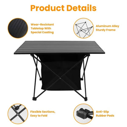 US Local Foldable Camping Table With Storage Basket Rustproof Portable Aluminum Alloy Roll-Up Camping Table