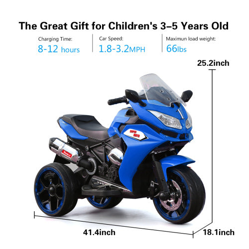 US Local 12V Kids Electric Motorcycle ,ride On Motorcycle,Three Lighting Wheels Kids Electric Toys Boys Girls Motorcycle, Children Battery Motor Bikes Rechargeable 3 Wheels Ride On Electric Motorcycle