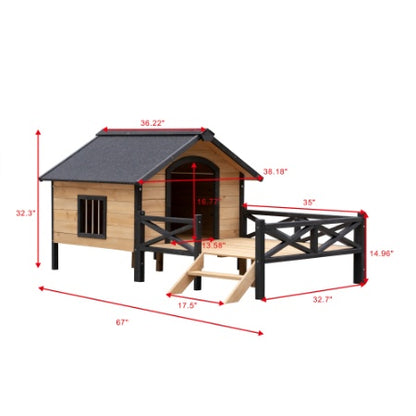 US Local Outdoor Large Wooden Cabin House Style Wooden Dog Kennel With Porch