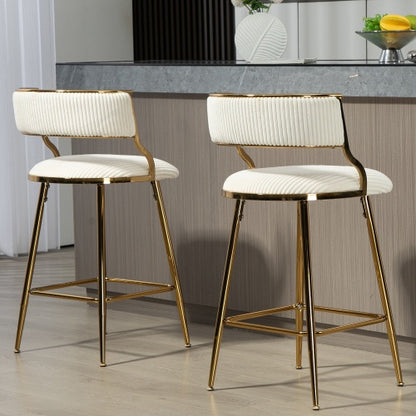 US Local SET OF 2,26 Counter Height Bar Stools Corduroy Kitchen Island Counter Bar Stool With Back,golden Chromed Base And Footrest