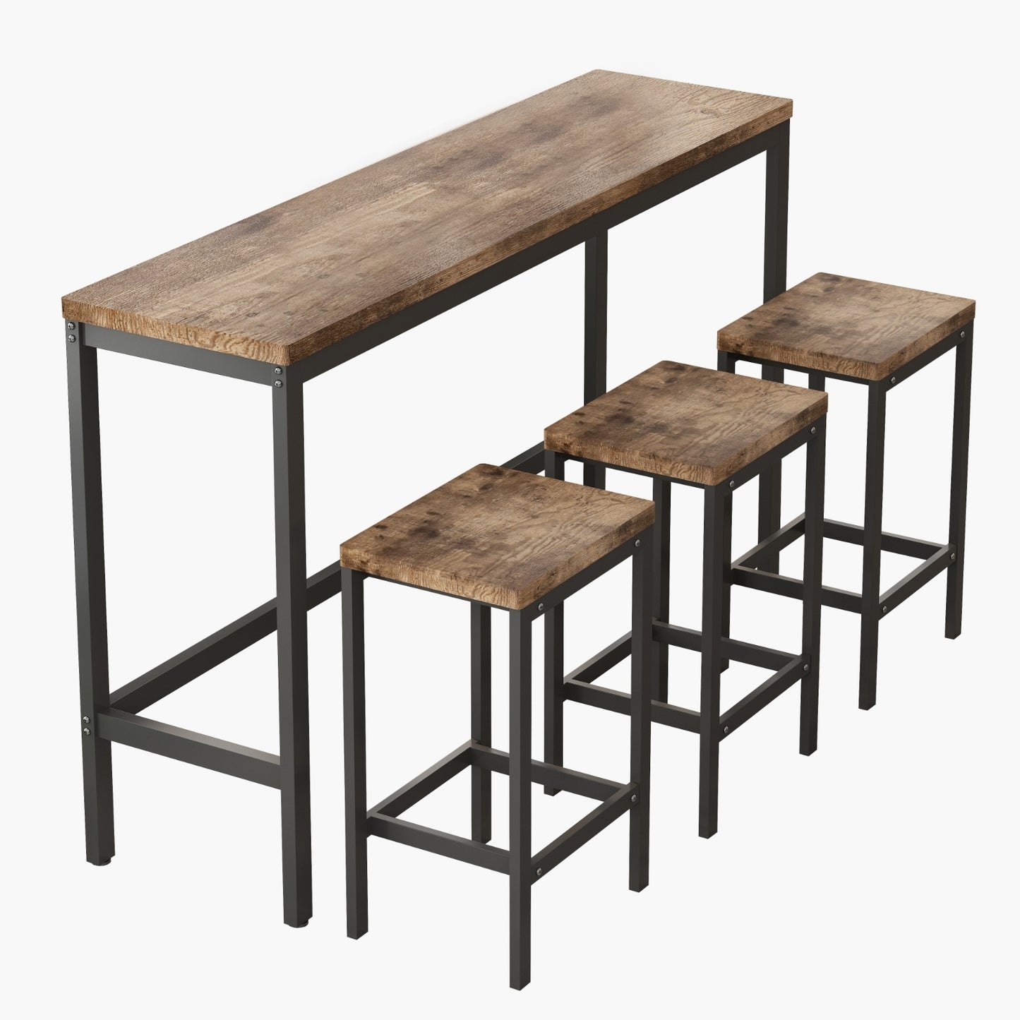 US Local Modern Kitchen Dining Pub Table Set With 3 Stools, Easy Assembly