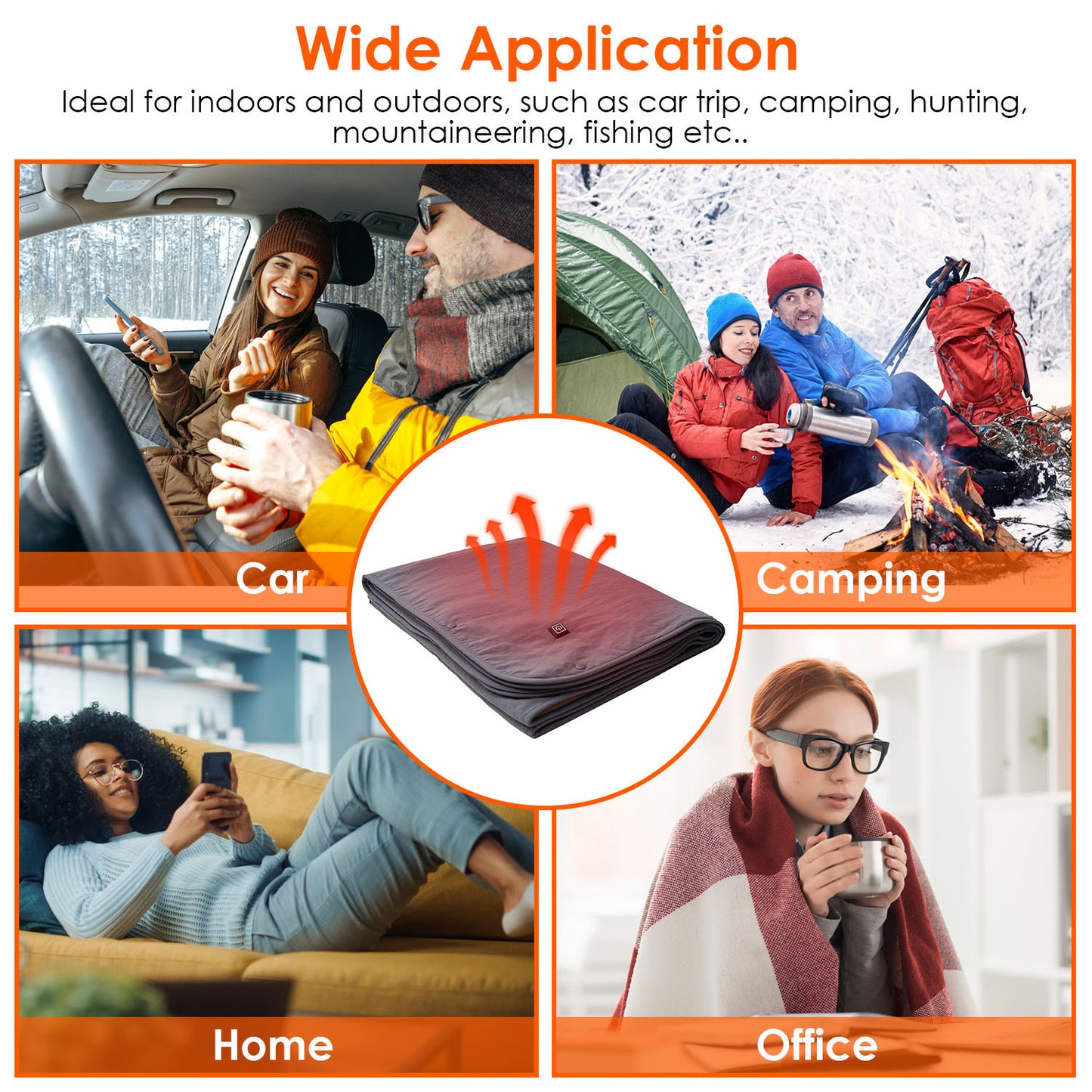 US Local 1Pc 53.5x37.8in Electric Heated Throw Full Body Heated Shawl Indoor Outdoor Heated Blanket With 3 Heating Levels 2Hrs Auto Off Machine Washable Waterproof