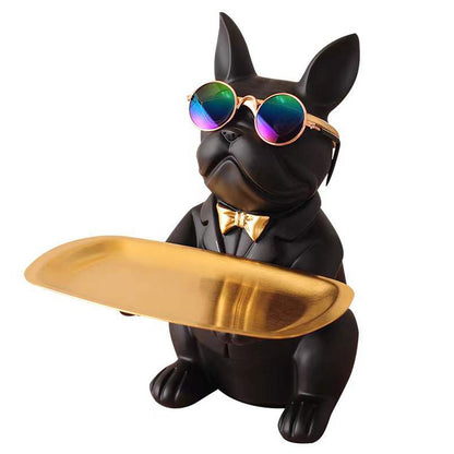 US Local French Bulldog Statue Home Decoration, Cute Dog Statue With Tray, French Bulldog Accessory Gift, Black Or Brown Sculpture Home Decor Tray Black
