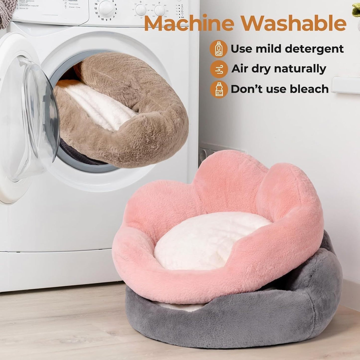 MEWOOFUN Round Cat Bed For Indoor Cats - Cozy Washable Fluffy Pet Couch With Anti-Slip Bottom, Small Dog & Puppy Bed For Kittens 23, Khaki