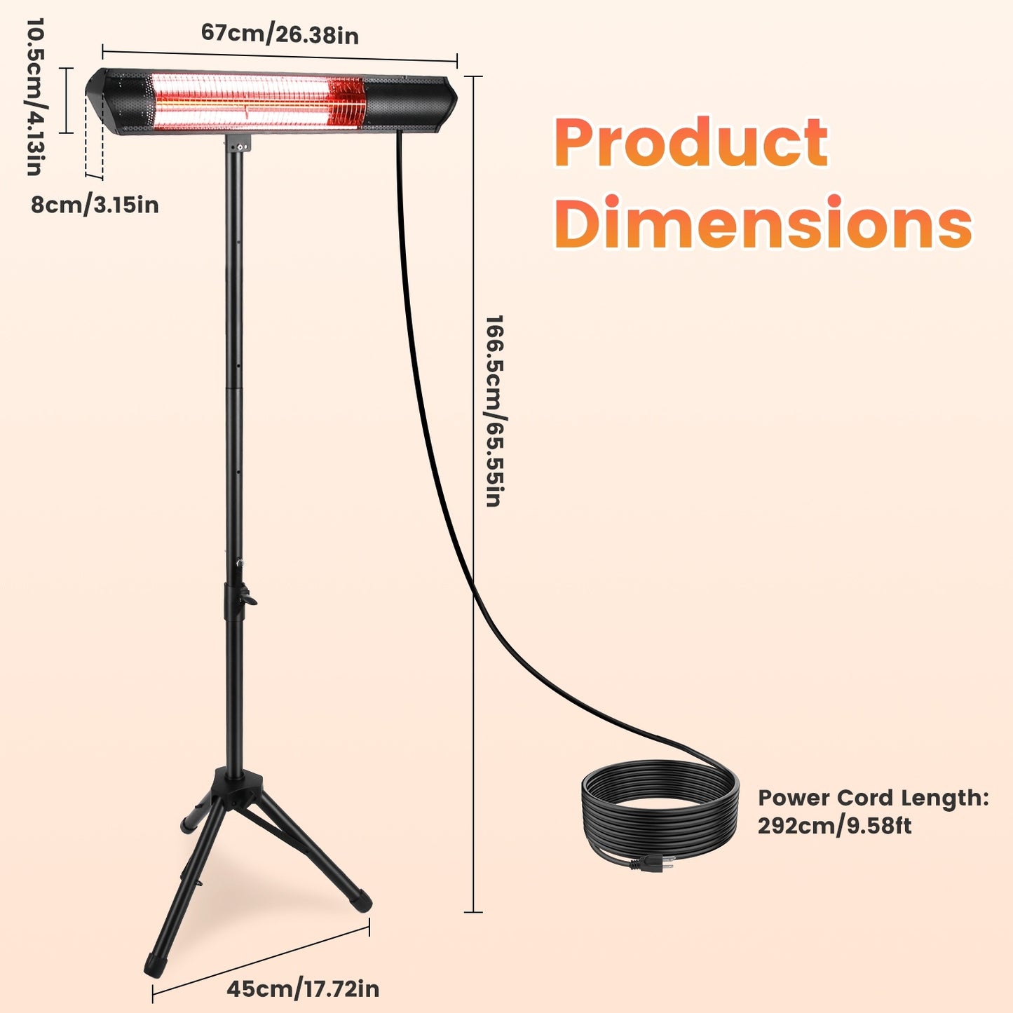 US Local 1500W Infrared Heater With Stand Electric Outdoor Patio Heater IP65 Waterproof Tripod Wall Mount With 2 Remotes 3 Heating Levels For Home Restaurant Yard Office Garage