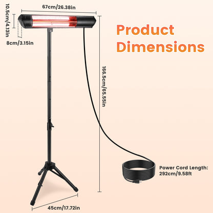 US Local 1500W Infrared Heater With Stand Electric Outdoor Patio Heater IP65 Waterproof Tripod Wall Mount With 2 Remotes 3 Heating Levels For Home Restaurant Yard Office Garage