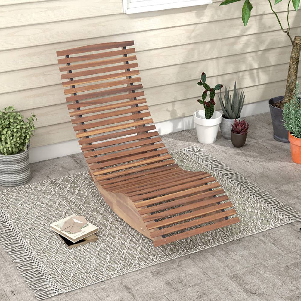 US Local Outdoor Acacia Wood Rocking Chair With Widened Slatted Seat And High Back