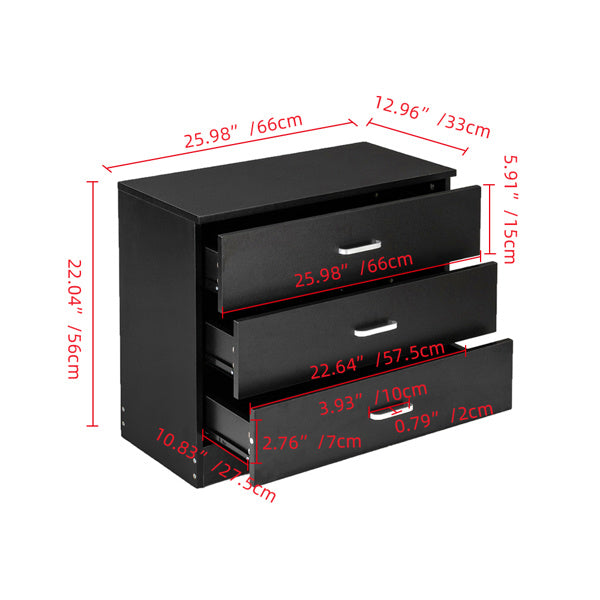 US Local 3 Drawers Bedside Table Black