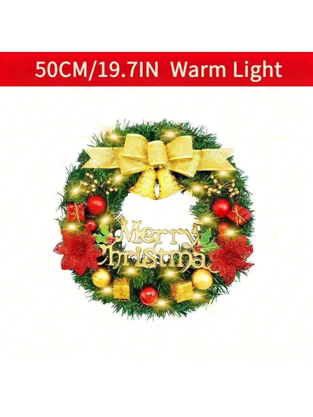 1 Piece Of 20-inch Bell-style Christmas Wreath, With Warm Light And Colored Light Options Available