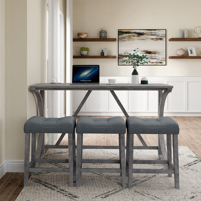 US Local Bar Table Set With Power Outlet, Bar Table And Chairs Set, 4 Piece Dining Table Set, Industrial Brea