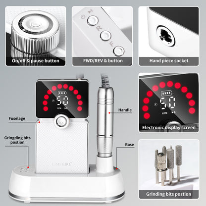 US Local Nail Drill, Portable Electric Nail File 50000RPM, Rechargeable Nail Drill Professional With Bits & Base, For Acrylic Gel Nails, E-File Machine, Manicure Polishing, For Salon Home