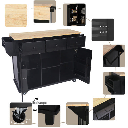 US Local Kitchen Trolley With Rubberwood Folding Leaf Countertops