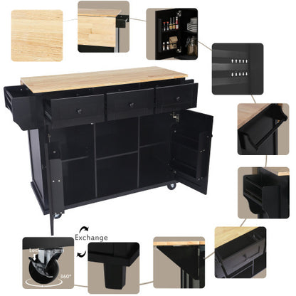 US Local Kitchen Trolley With Rubberwood Folding Leaf Countertops