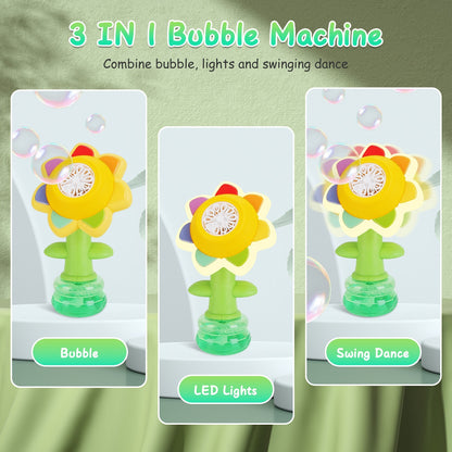 US Local 2Pcs Bubble Machines With Lights For Kids Rechargeable Dancing Sunflower Bubble Maker For 4-8Years Old Toddlers Outdoor Summer Play Toy Party Birthday Gift