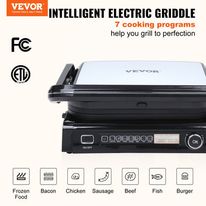 US Local VEVOR 7 IN 1 Commercial Electric Griddle,  1800W Indoor Countertop Grill, Stainless Steel Restaurant Teppanyaki Grill With Non Stick Iron Cooking Plate,  Adjustable Temp Control 110V