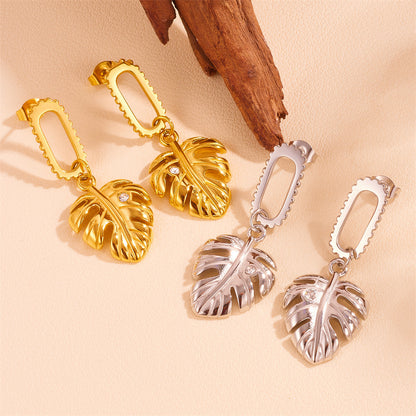 European And American Tassel Leaves Stainless Steel Non-fading Twist Earrings