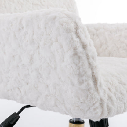 US Local A&A Furniture Rabbit Hair Office Chair With Golden Base, Adjustable