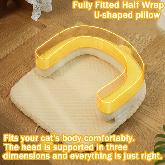 US Local U-Shaped Cooling Pad For Cats And Dogs - Cat And Dog Neck Sleeping Pad, Summer Ice Feeling U-Shaped Headrest With Non-Slip Base, Washable Scratch-Resistant Polyester Cooling Pad
