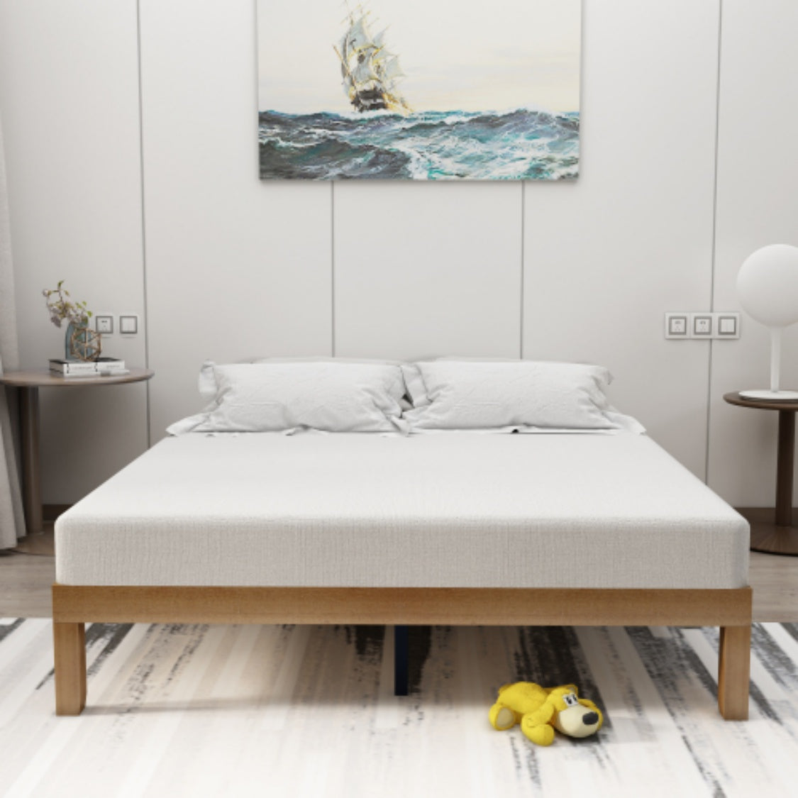 US Local Large Wooden Platform Bed Frame, No Spring Box Required, Solid Wood Batten Support, Easy To Assemble