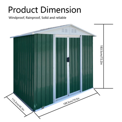 US Local 6x4FT Apex Roof Green Outdoor Tool Storage House Garden Shed With Aluminum Alloy Frame And Sliding Door