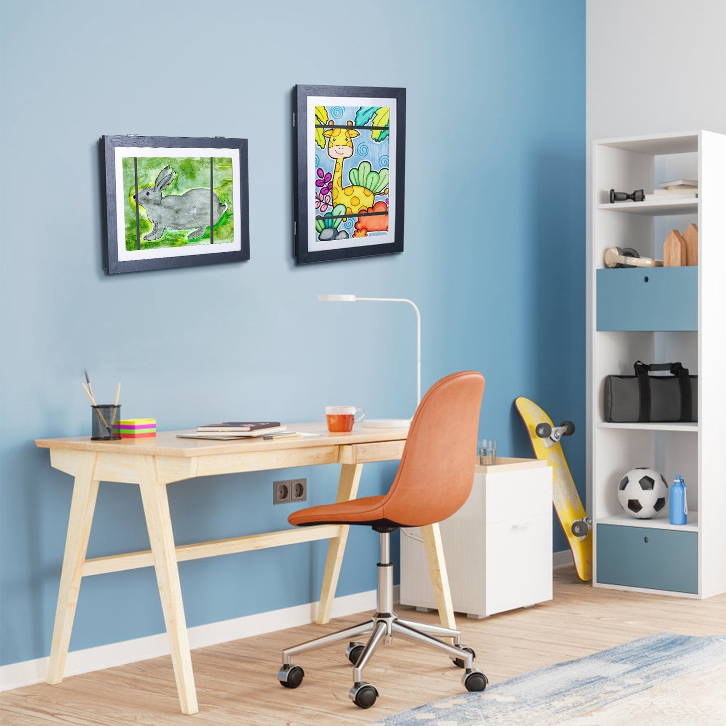 US Local Kids Art Frame Front Opening Wooden Frame Artwork Display Storage Frame A4 Picture Frame Wall Display For Photo Art Projects Picture Children Drawing