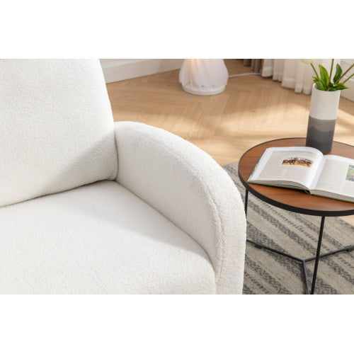 UK Local Mid Century Modern Teddy Fabric Upholstered Rocking Chair Padded Seat For Living Room Bedroom, Beige