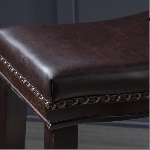 US Local Contemporary Upholstered Saddle Counter Stool With Nailhead Trim Dark Brown