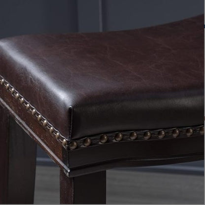 US Local Contemporary Upholstered Saddle Counter Stool With Nailhead Trim Dark Brown