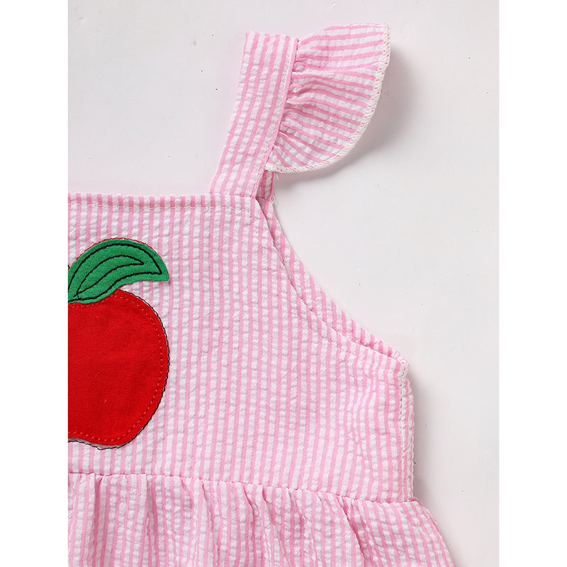 US Local Kids Baby Girl Back To School Outfit, First Day Of School, Summer Ruffle Sleeves Applique Top & Shorts Set