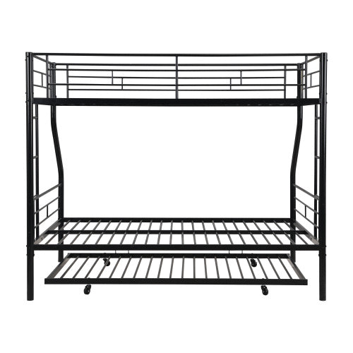 US Local Twin Over Full With Trundle Metal Bunk Bed , No Box Spring Needed, Easy Assemble