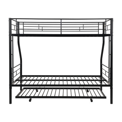 US Local Twin Over Full With Trundle Metal Bunk Bed , No Box Spring Needed, Easy Assemble