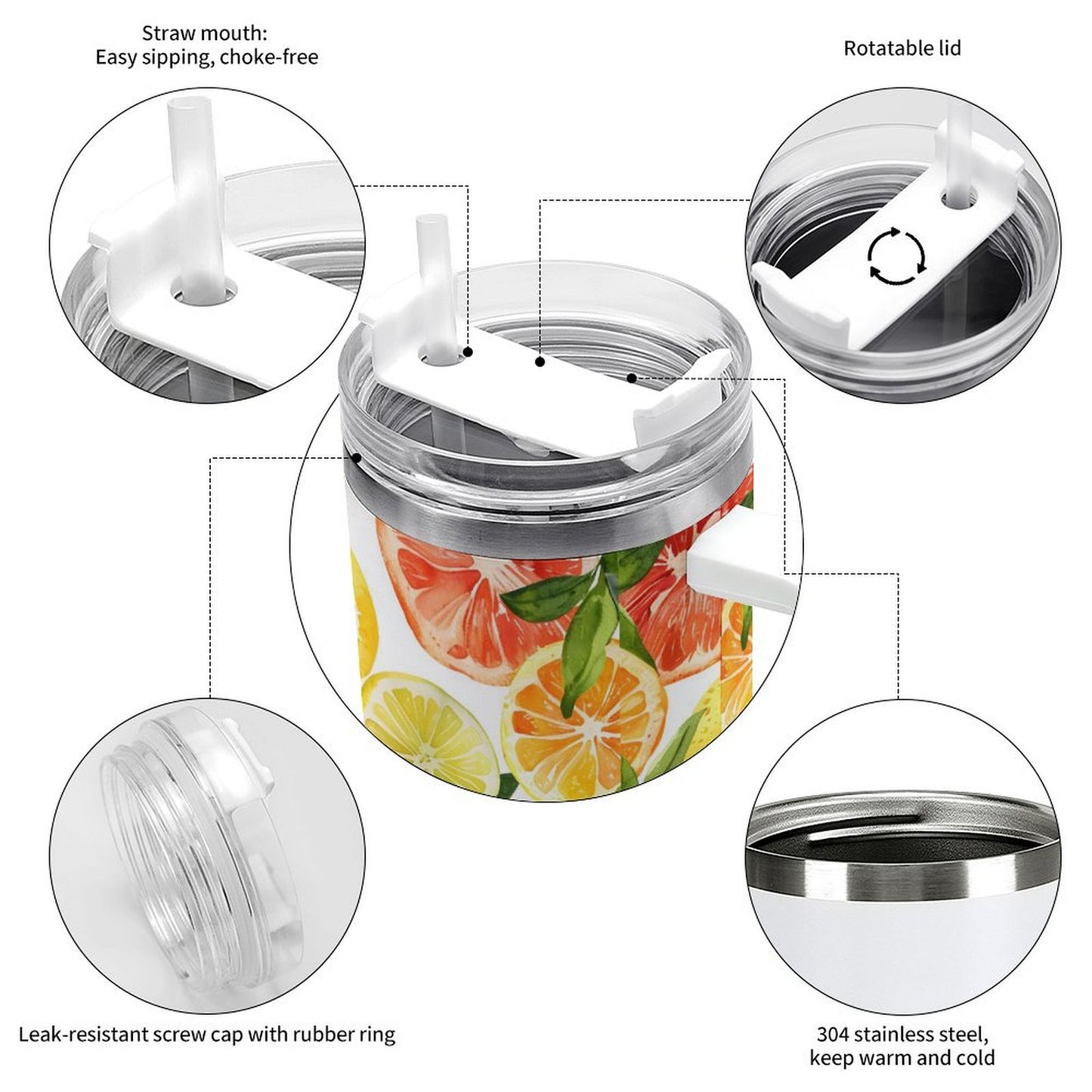 PHDT00526 POD US Local Tumbler 40oz Large Capacity Car Cup Fruits, Oranges Yellow