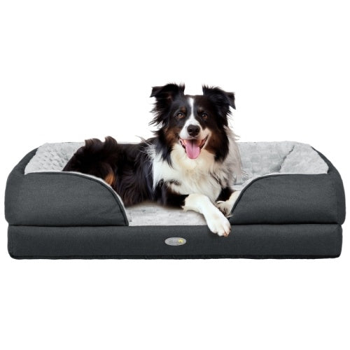 UK Local PawHut Calming Dog Bed Pet Mattress W Removable Cover, Anti-Slip Bottom, For Medium Dogs, 90L X 69W X 21Hcm - Charcoal Grey