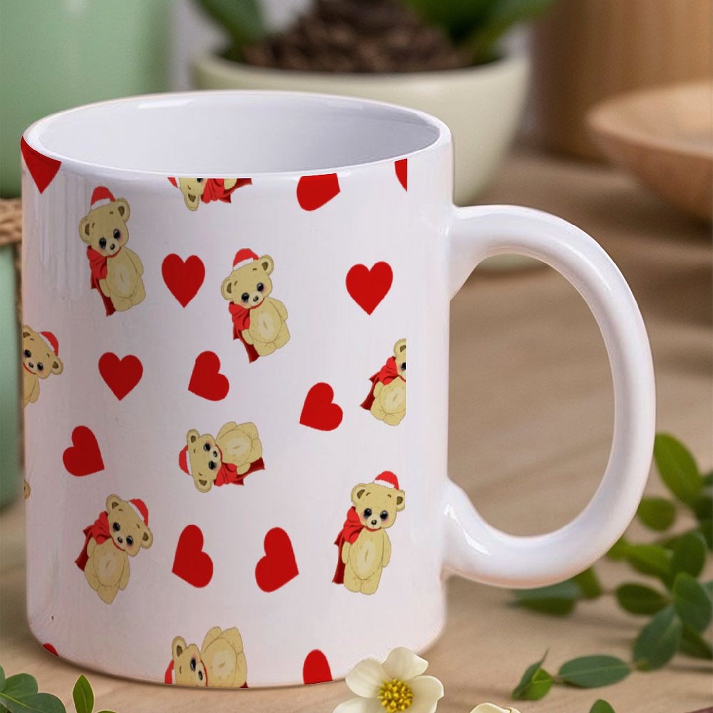 POD US Local White mug with full print, Christmas Teddy Bear, Love 0037