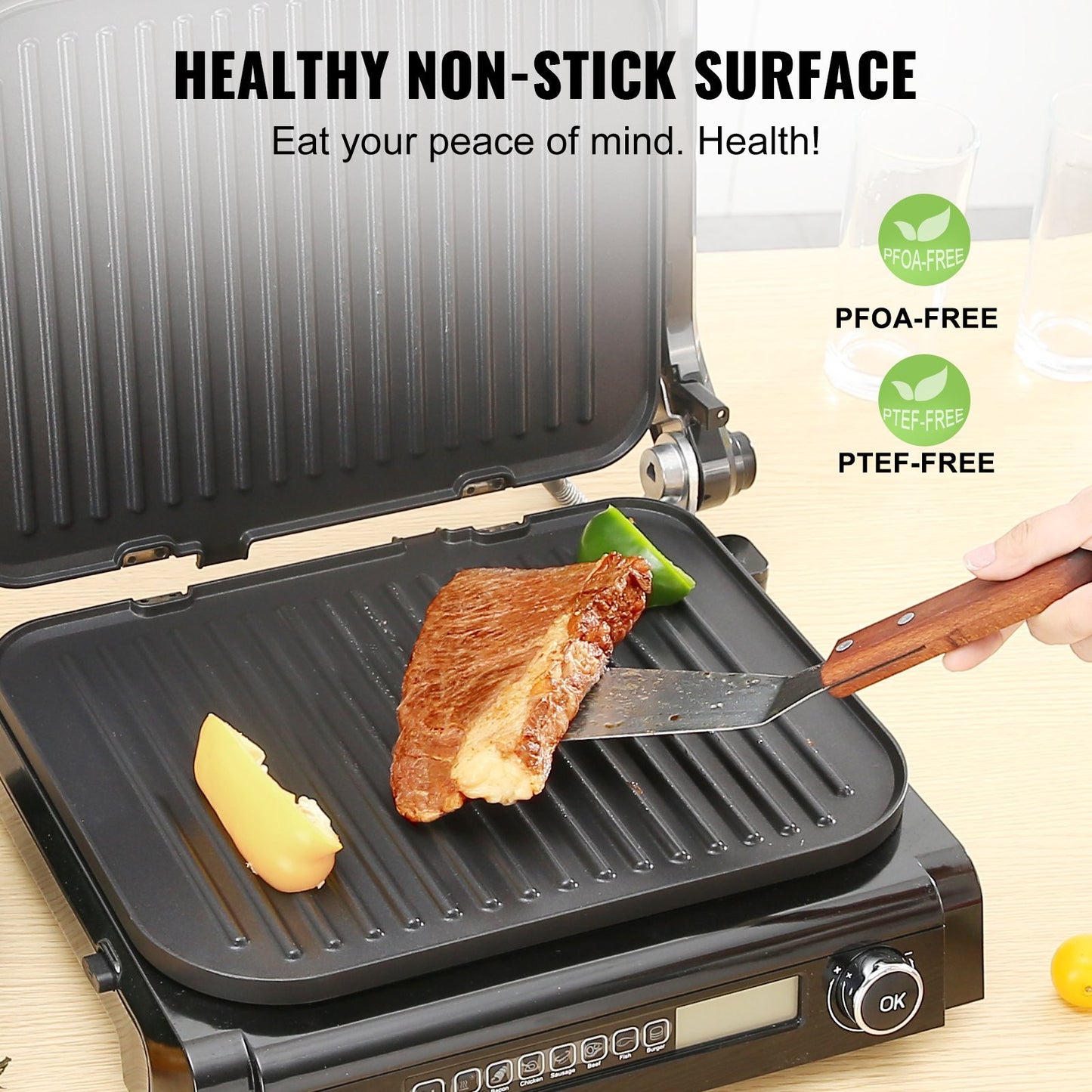 US Local VEVOR 7 IN 1 Commercial Electric Griddle,  1800W Indoor Countertop Grill, Stainless Steel Restaurant Teppanyaki Grill With Non Stick Iron Cooking Plate,  Adjustable Temp Control 110V