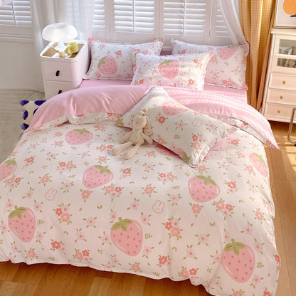US Local 3 Piece Strawberry Duvet Cover Set Strawberry Print Bedding For Home Bedroom Decor Microfiber Quilt Cover Gifts Twin Full Queen King Size