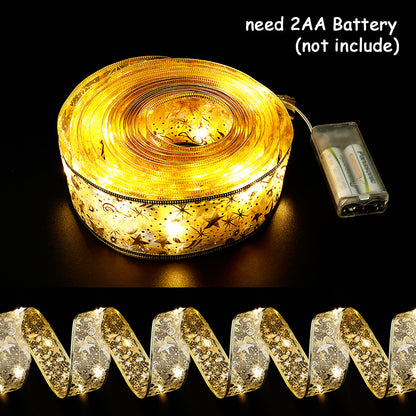 US Local Fairy Lights String Christmas Ribbon Bow Tie