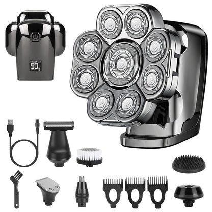 US Local 1Pc 6 In 1 9D Electric Head Shaver For Men Cordless Rechargeable Wet Dry Razor With LED Display Travel Lock Stall Protection Cleaning Reminder