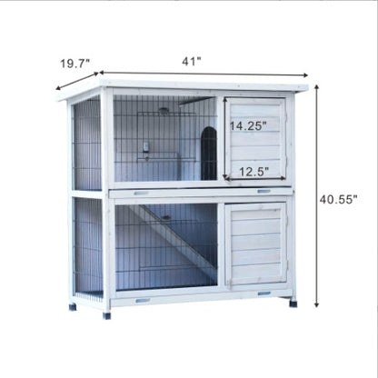 US Local Rabbit Hutch Outdoor, 2-Story Rabbit Cage Indoor With Run, Bunny Cage With 2 Removable No-Leak Trays, Pet Cages With Non-Slip Ramp, Waterproof Roof, Fence, For Small Animals