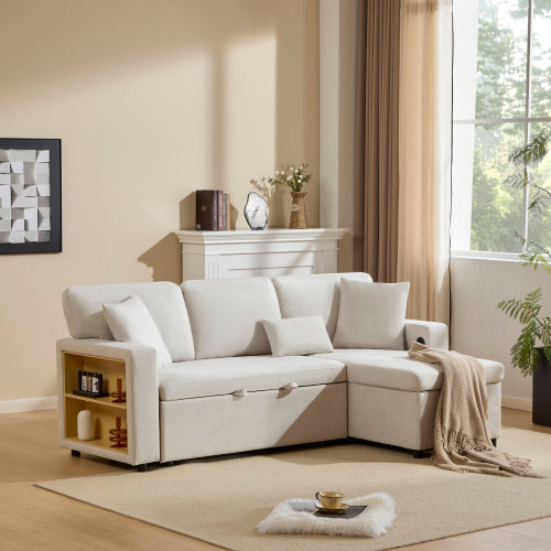 UK Local Corner Sofa Bed Corner Couch L-Shaped Sofa Bed Extendable, Bed Box And Integrated Shelf,