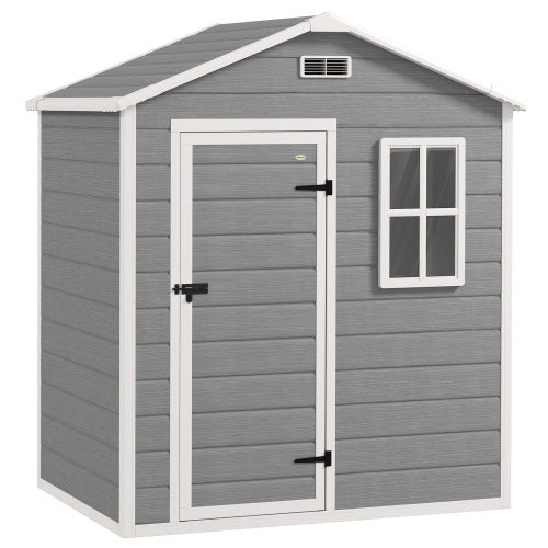 UK Local Outsunny 6 X 4ft Outdoor Shed With Foundation, Lockable Door, Vents, Windows, Plastic Shed For Tool Storage, Grey