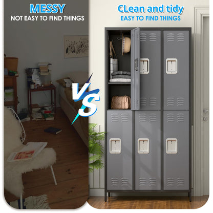 US Local Metal Lockers For Employees,Locking Metal Storage Locker With 6 Doors &18 Hooks For School Office Gym Bedroom,Assembly Required,Black And Dark Grey