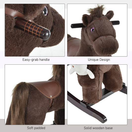 US Local Kids Plush Ride-On Rocking Horse with Bear Toy