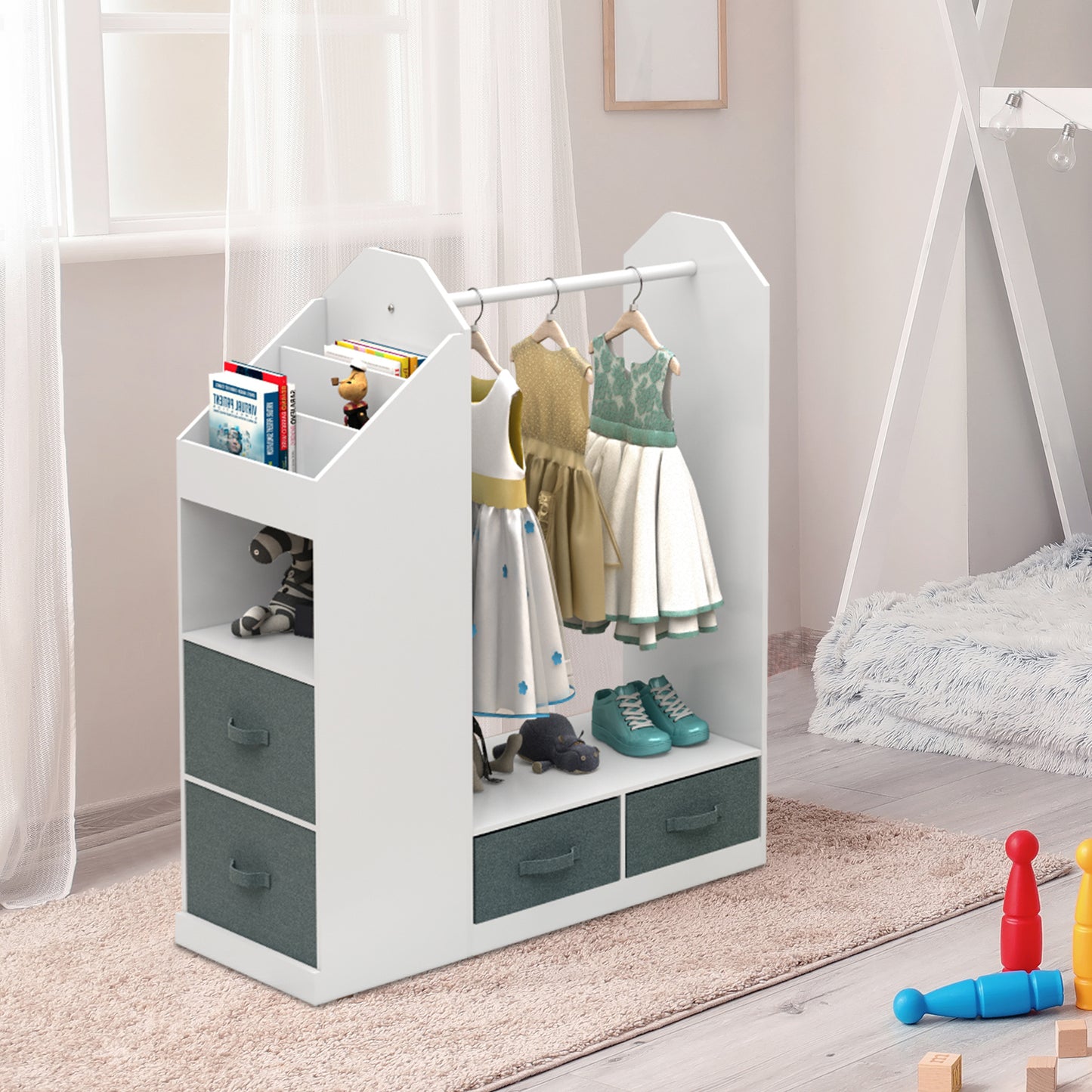 US Local Children's Clothing Storage Racks, Clothing Racks, Children's Wardrobes, Open Hanging Wardrobes With Mirrors