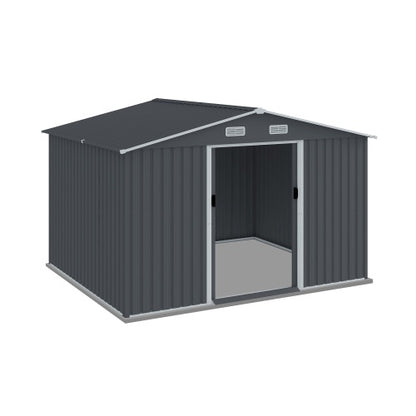 US Local Outdoor Storage Shed 8 X 10 FT Large Metal Tool Sheds  Heavy Duty Storage House With Sliding Doors With Air Vent For Patio Lawn To Store Bikes Tools, Lawnmowers Grey