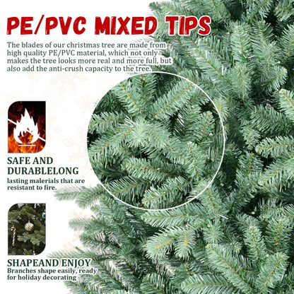 US Local 6 FT Blue-Green Tint Christmas Tree With 1878 PE PVC Tips Unique Full-Bodied Tree With Hinged Branches, Easy Assembly, Stable Metal Stand, Eye-Catching Holiday Decor