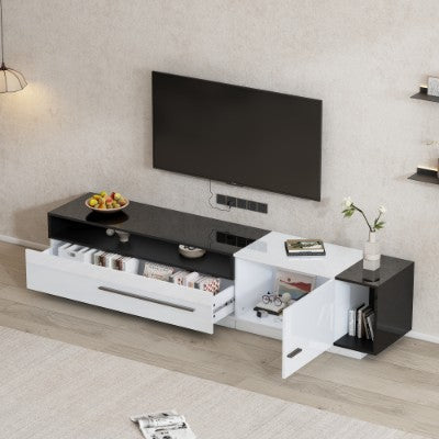 UK Local 70 Inch High Gloss TV Stand, Entertainment Center For 60 To 70 Inch TVs With 2 Closed Storage Spaces, Modern TV Console With 1 Door And 1 Drawer, Living Room TV Stand, Television Table Center