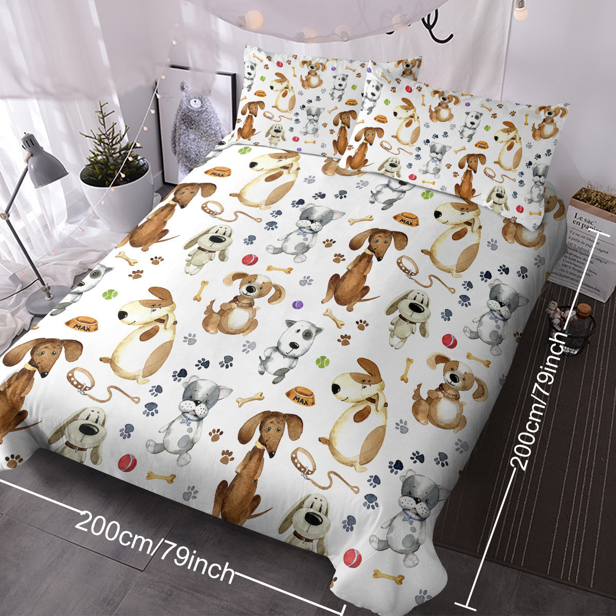 US & UK Local  Kids' Duvet Cover Sets Animals Pastel Duvet Covers Cartoon Dogs Paws Pattern Bed Sets 3 Pieces 1 Duvet Cover And 2 Pillow Cases Cute Puppy Dogs Bedding For Kids