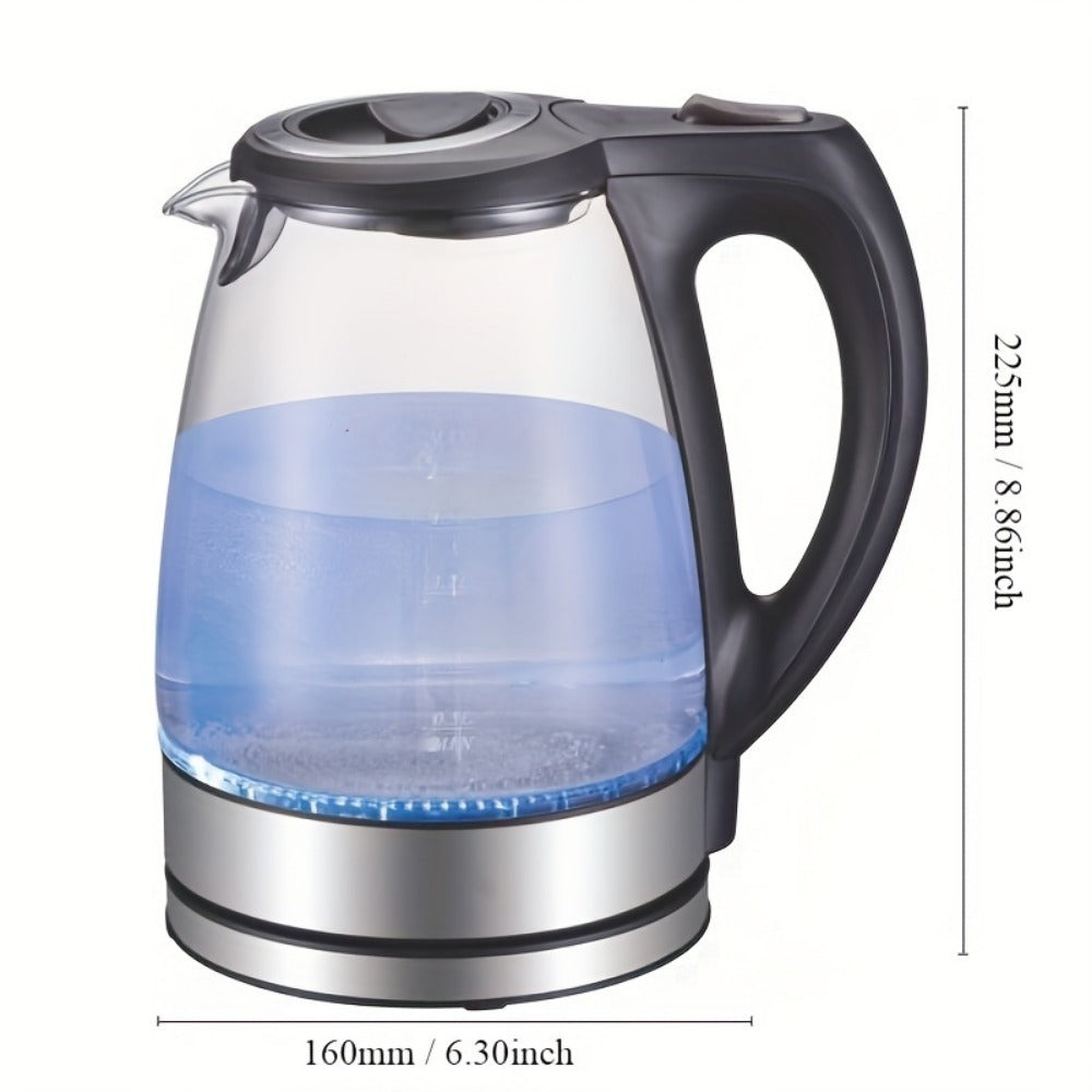 US Local Electric Kettle With Stainless Steel Filter And Inner Lid, 1200W Wide Opening 1.7L Glass Tea Kettle & Hot Water Boiler Black